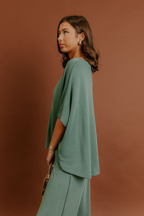 Cozy Cues Oversized Scuba Tee in Light Hunter Green Image - 4