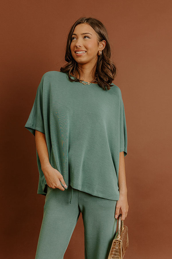 Cozy Cues Oversized Scuba Tee in Light Hunter Green Image - 3