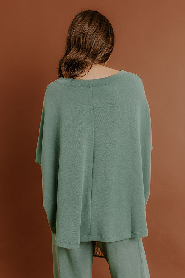 Cozy Cues Oversized Scuba Tee in Light Hunter Green Image - 5