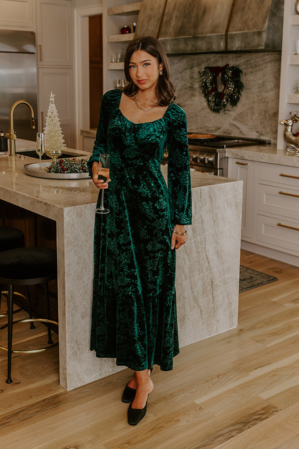 Champagne Toast Floral Velvet Maxi Dress in Emerald Image - 4