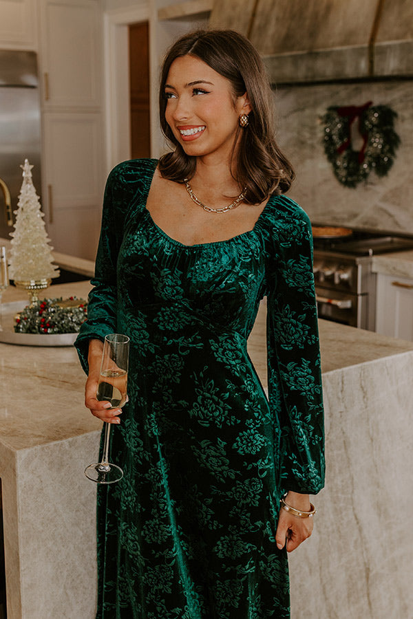 Champagne Toast Floral Velvet Maxi Dress in Emerald Image - 3