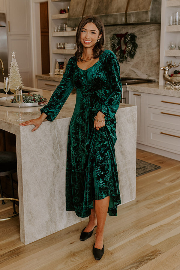 Champagne Toast Floral Velvet Maxi Dress in Emerald Image - 2