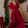 Storybook Charm Smocked Satin Midi Dress in Wine Image - 1