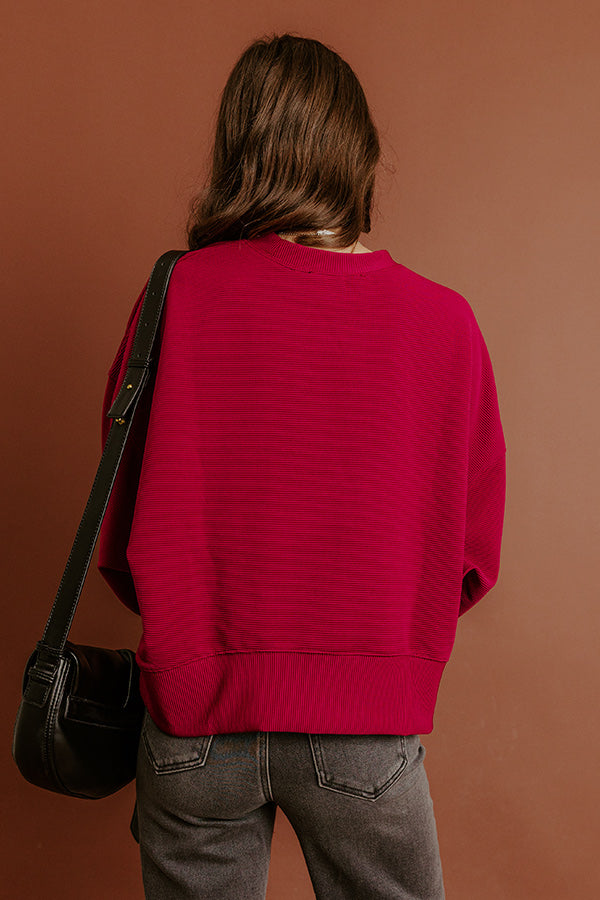 Poetic Muse Ribbed Sweatshirt in Wine Image - 4