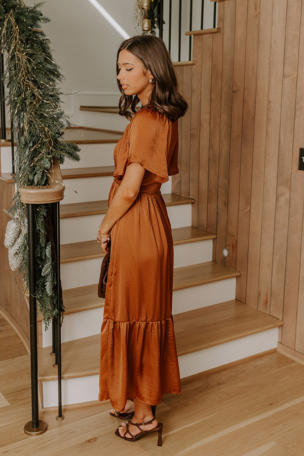 Storybook Charm Smocked Satin Midi Dress in Copper Image - 3