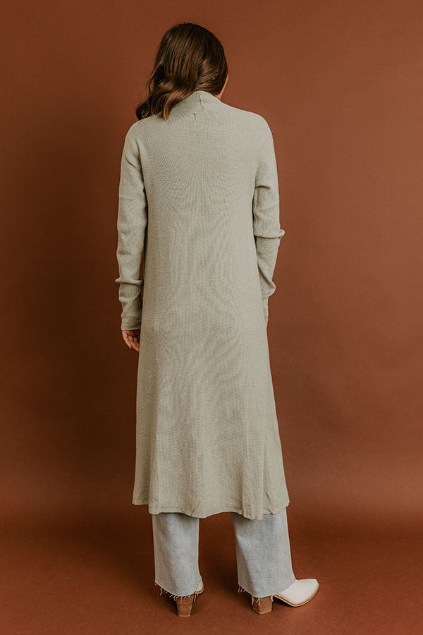 Cappuccino Sippin Waffle Knit Duster Cardigan in Light Sage Image - 5