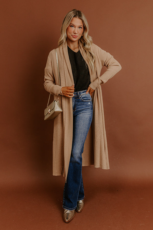 Cappuccino Sippin Waffle Knit Duster Cardigan in Iced Latte Image - 2