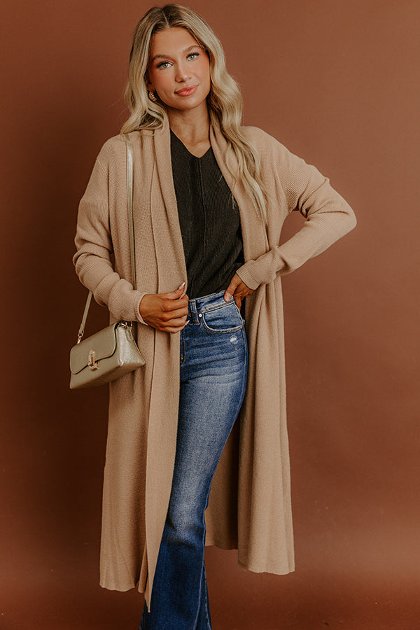 Cappuccino Sippin Waffle Knit Duster Cardigan in Iced Latte Image - 1