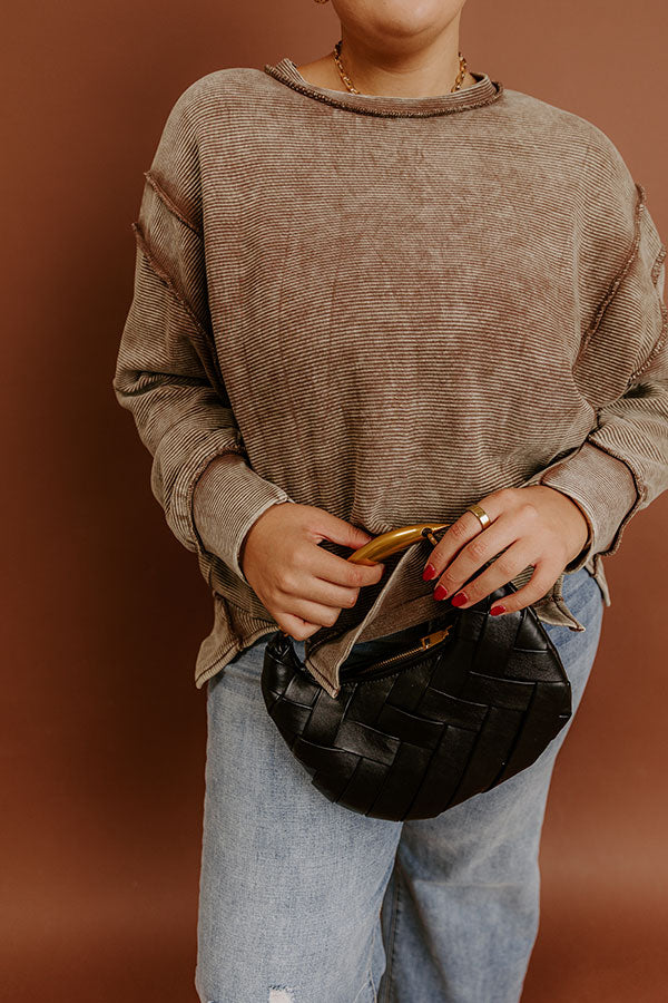 Modern Cozy Vintage Wash Ribbed Sweatshirt in Mocha Curves Image - 4