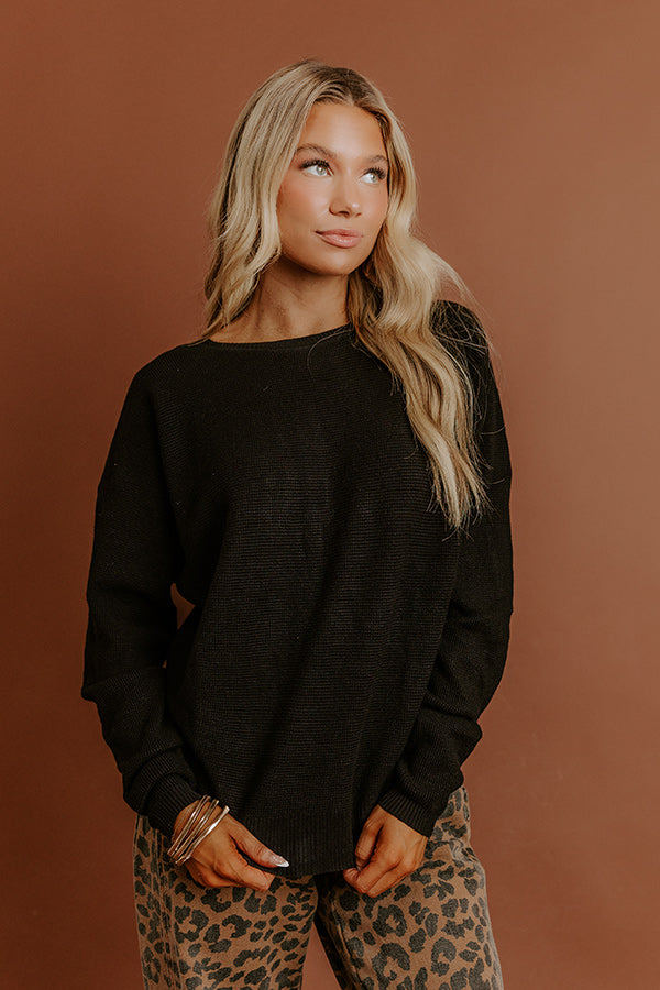 Cozy Vibes Waffle Knit Top in Black Image - 1