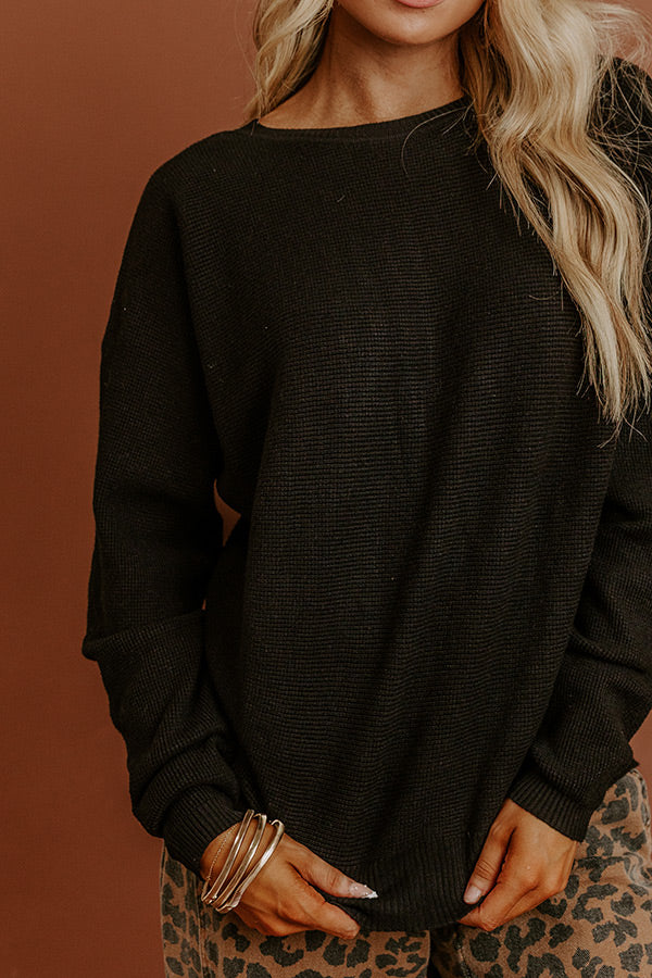 Cozy Vibes Waffle Knit Top in Black Image - 2