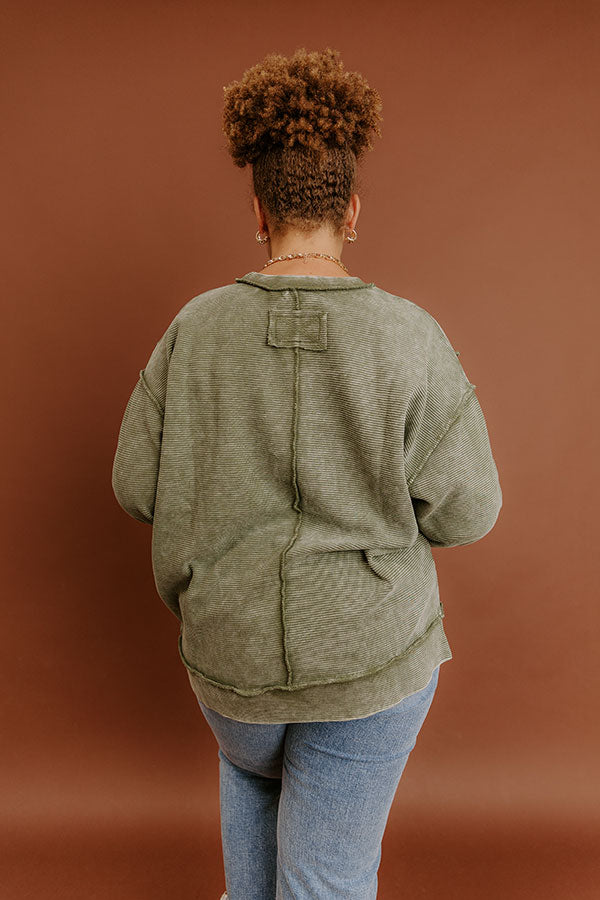 Modern Cozy Vintage Wash Ribbed Sweatshirt in Olive Curves Image - 5