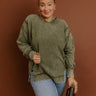 Modern Cozy Vintage Wash Ribbed Sweatshirt in Olive Curves Image - 1