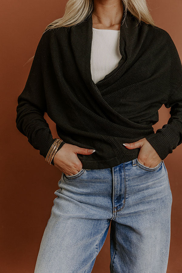 Cozy Hour Wrap Sweater Top in Black Image - 3
