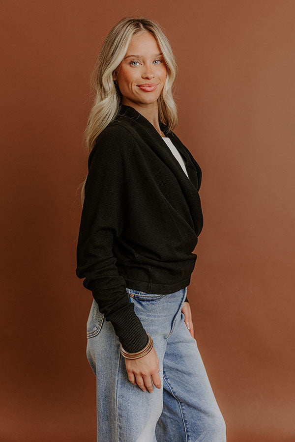 Cozy Hour Wrap Sweater Top in Black Image - 5