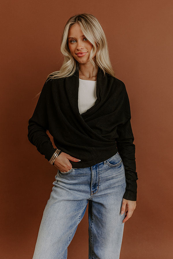 Cozy Hour Wrap Sweater Top in Black Image - 4