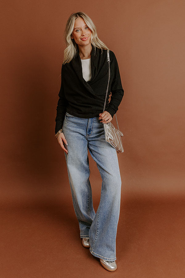 Cozy Hour Wrap Sweater Top in Black Image - 2