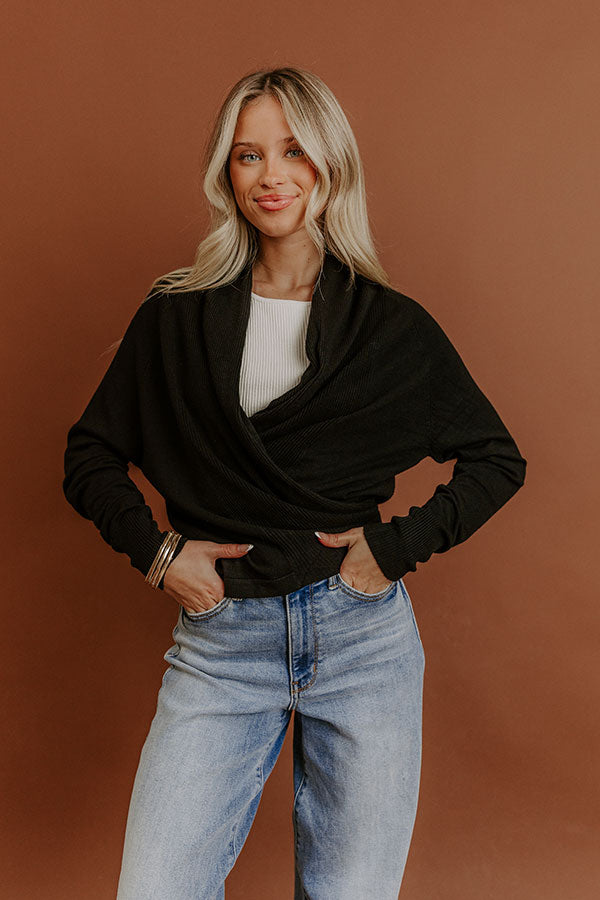 Cozy Hour Wrap Sweater Top in Black Image - 1