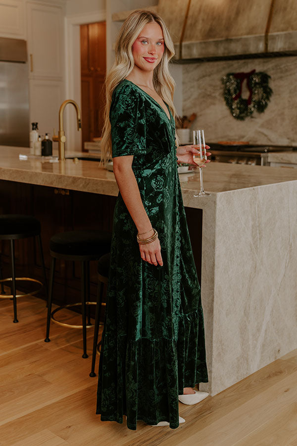 Heartfelt Elegance Floral Velvet Maxi Dress Image - 5
