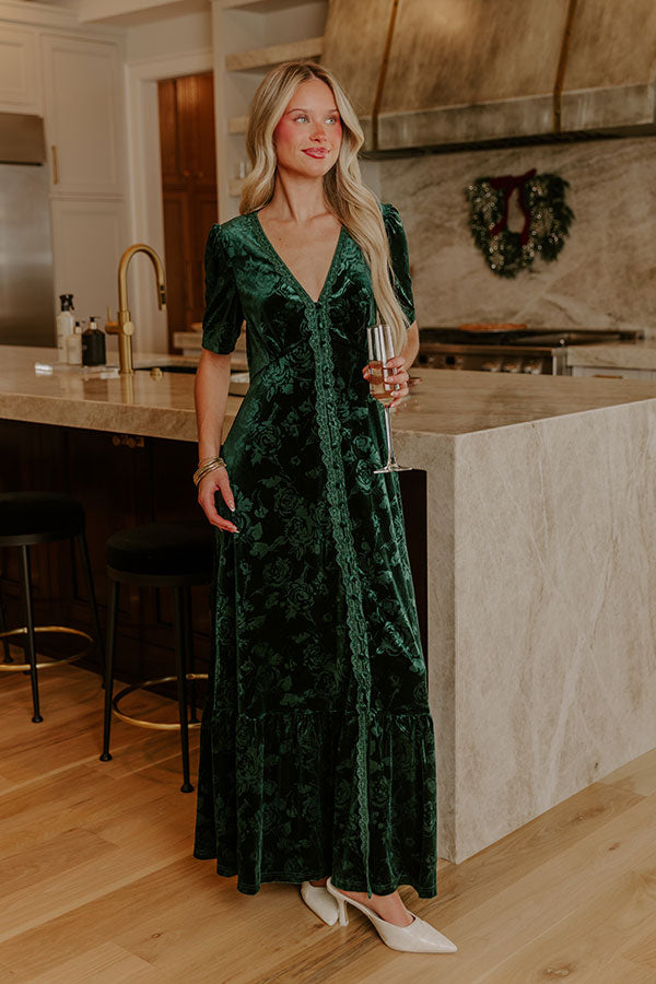 Heartfelt Elegance Floral Velvet Maxi Dress Image - 2