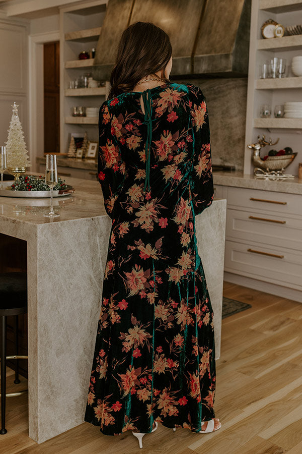 Poised Romance Floral Velvet Burnout Maxi Dress in Forest Image - 5