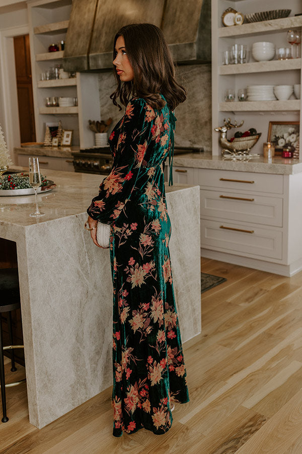 Poised Romance Floral Velvet Burnout Maxi Dress in Forest Image - 4