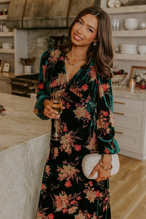 Poised Romance Floral Velvet Burnout Maxi Dress in Forest Image - 2