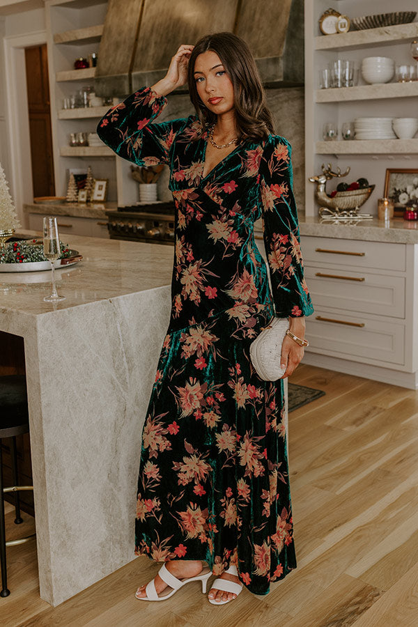 Poised Romance Floral Velvet Burnout Maxi Dress in Forest Image - 3