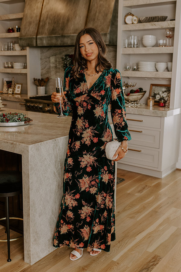 Poised Romance Floral Velvet Burnout Maxi Dress in Forest Image - 1