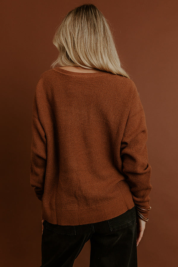 Cozy Vibes Waffle Knit Top in Chocolate Image - 5