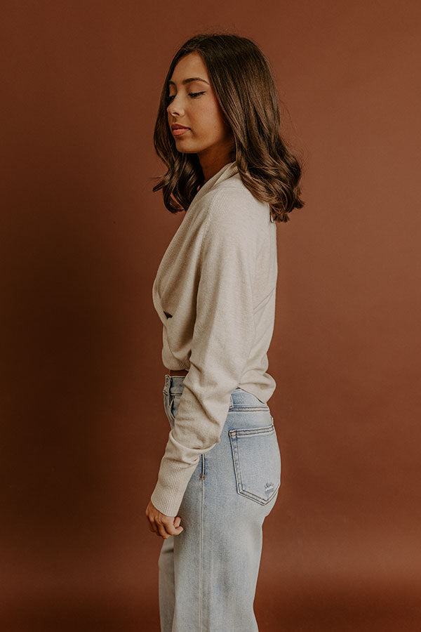 Cozy Hour Wrap Sweater Top in Oatmeal Image - 5