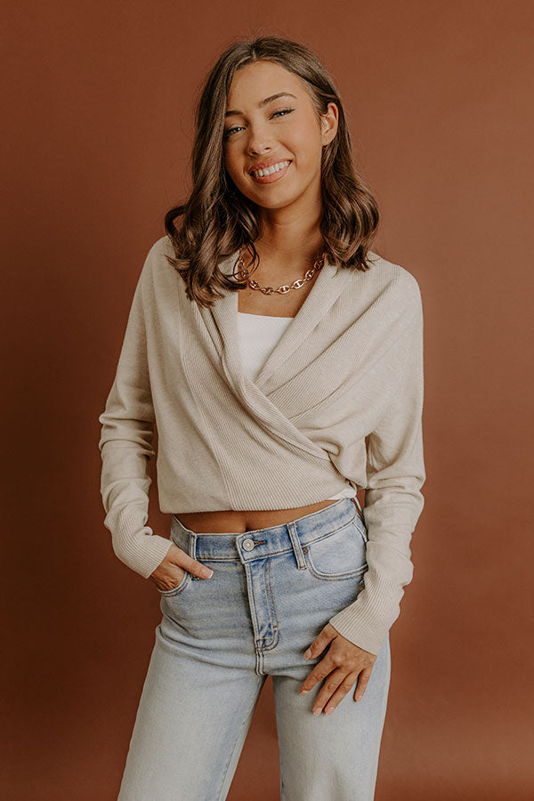 Cozy Hour Wrap Sweater Top in Oatmeal Image - 3