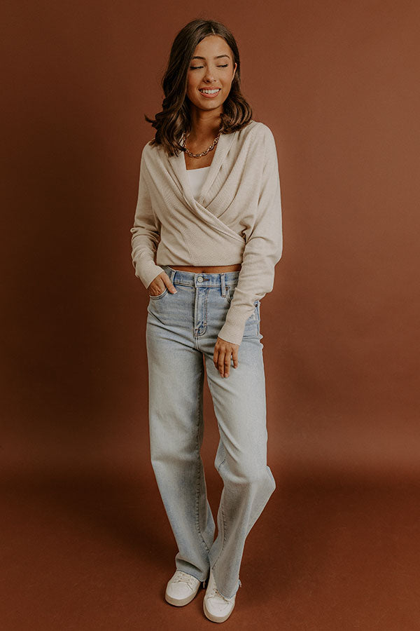 Cozy Hour Wrap Sweater Top in Oatmeal Image - 2