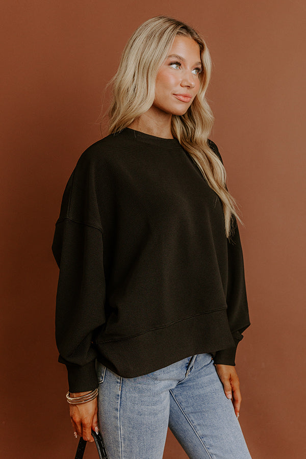 Poetic Muse Ribbed Sweatshirt in Black Image - 2