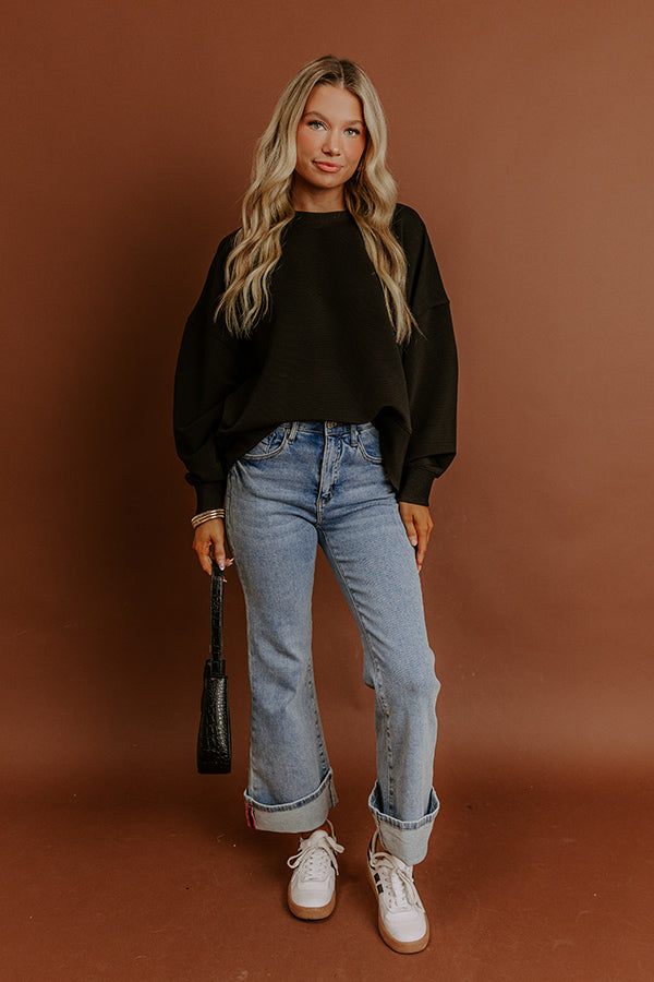 Poetic Muse Ribbed Sweatshirt in Black Image - 1