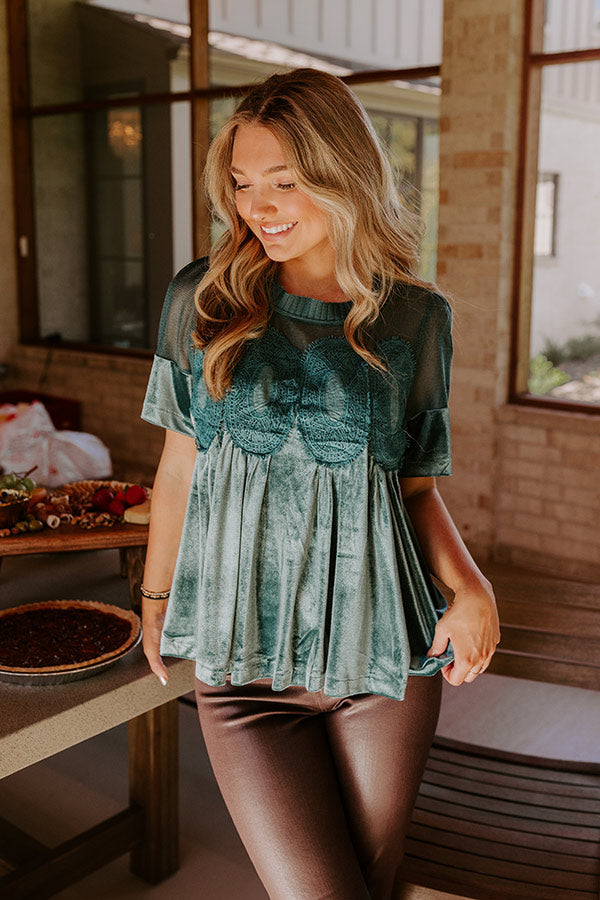 Delicate Daze Velvet Top in Teal Image - 2