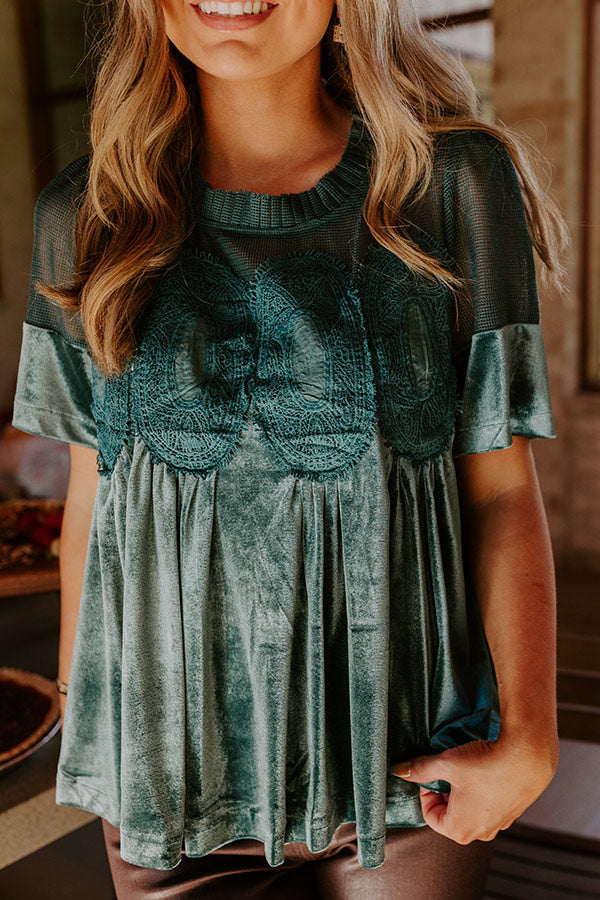 Delicate Daze Velvet Top in Teal Image - 4