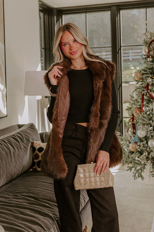 Midnight In France Faux Fur Vest in Chestnut Image - 1