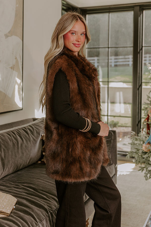 Midnight In France Faux Fur Vest in Chestnut Image - 5