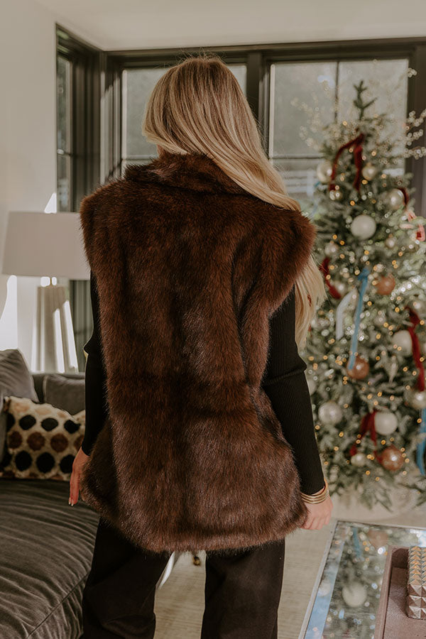 Midnight In France Faux Fur Vest in Chestnut Image - 4