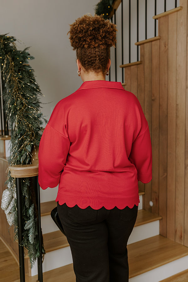 Classic Ambition Scalloped Top in Red Curves Image - 4