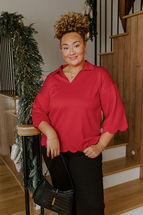 Classic Ambition Scalloped Top in Red Curves Image - 1