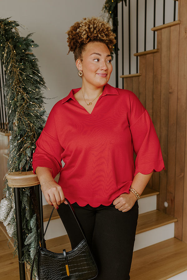 Classic Ambition Scalloped Top in Red Curves Image - 2