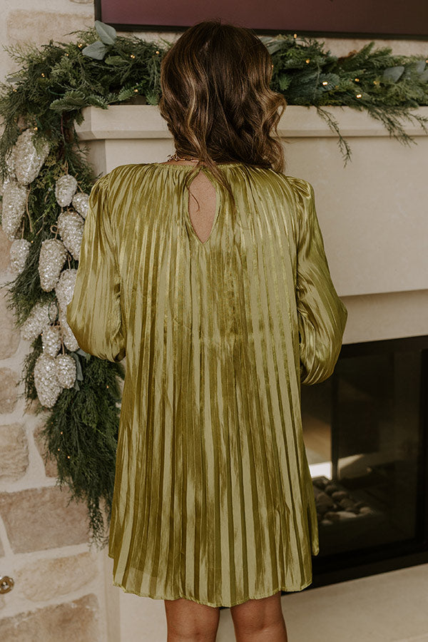 Toast To Fabulous Satin Pleated Mini Dress in Chartreuse Image - 3