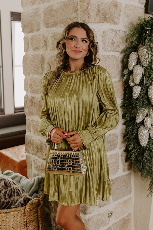 Toast To Fabulous Satin Pleated Mini Dress in Chartreuse Image - 2