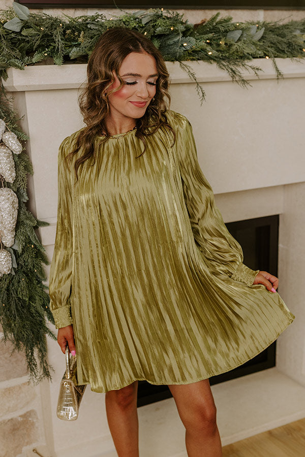 Toast To Fabulous Satin Pleated Mini Dress in Chartreuse Image - 4