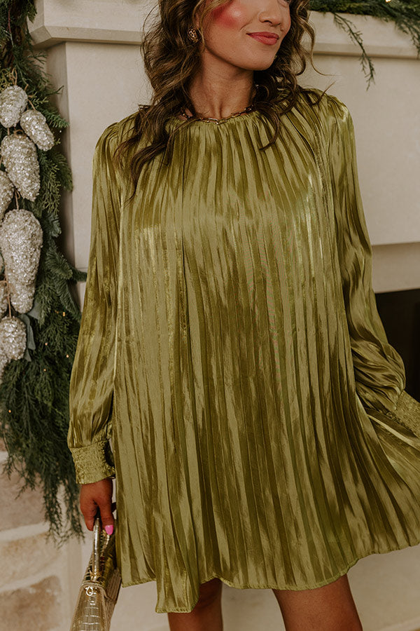 Toast To Fabulous Satin Pleated Mini Dress in Chartreuse Image - 5