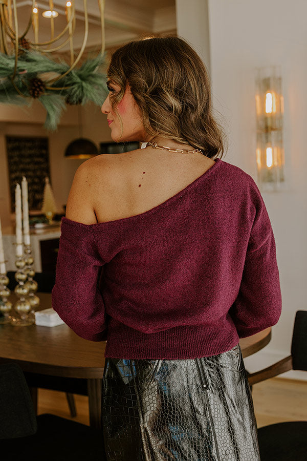 Comfy and Chic Asymmetrical Sweater Top in Windsor Wine Image - 4