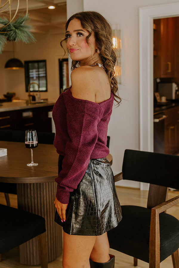 Comfy and Chic Asymmetrical Sweater Top in Windsor Wine Image - 3