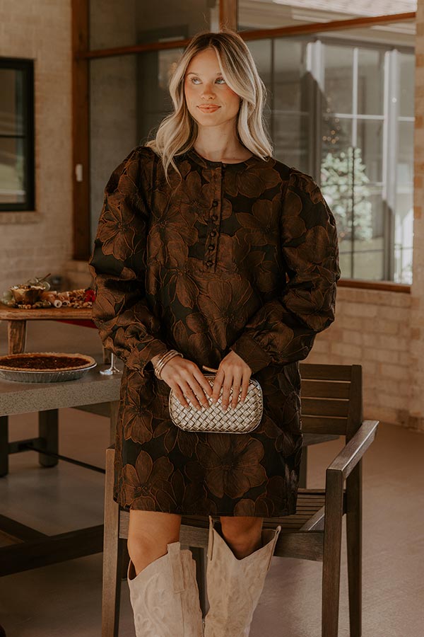 Timeless Treasures Floral Jacquard Mini Dress in Chocolate Image - 3
